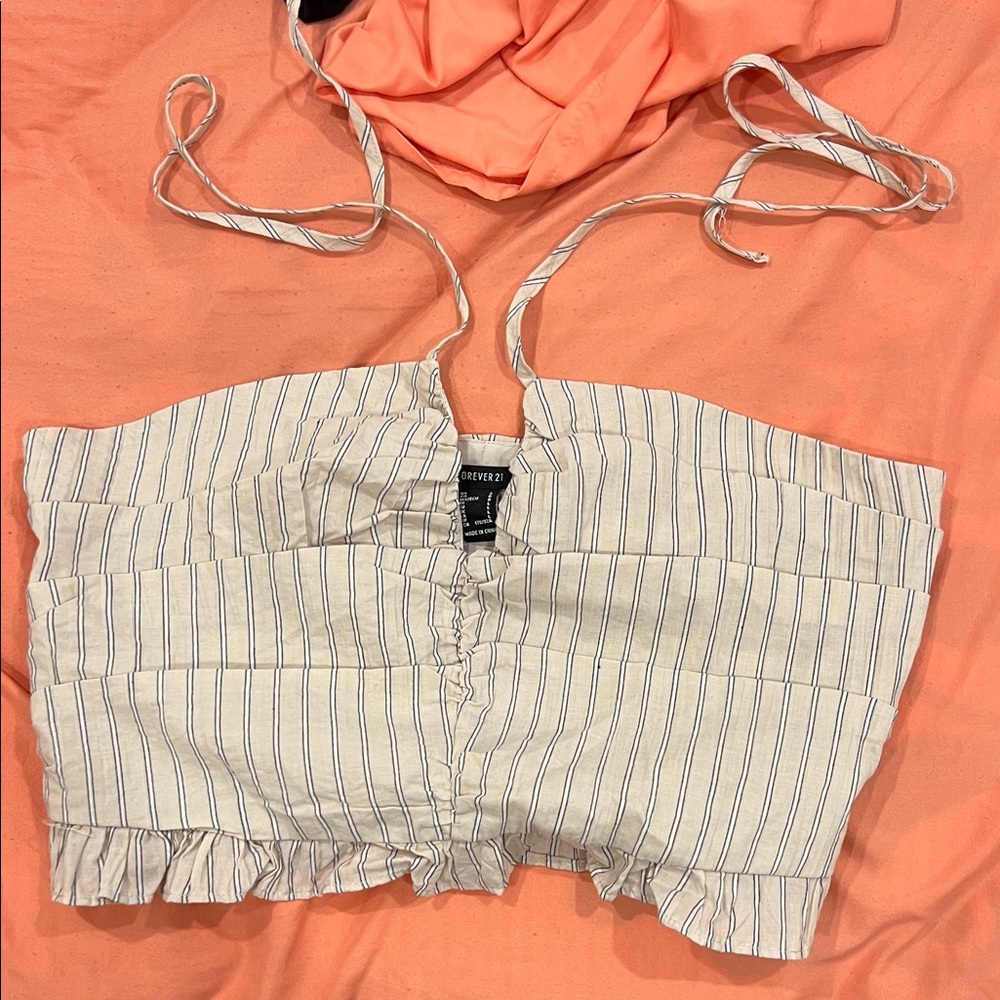 Forever 21 Striped Ruffle Crop Top